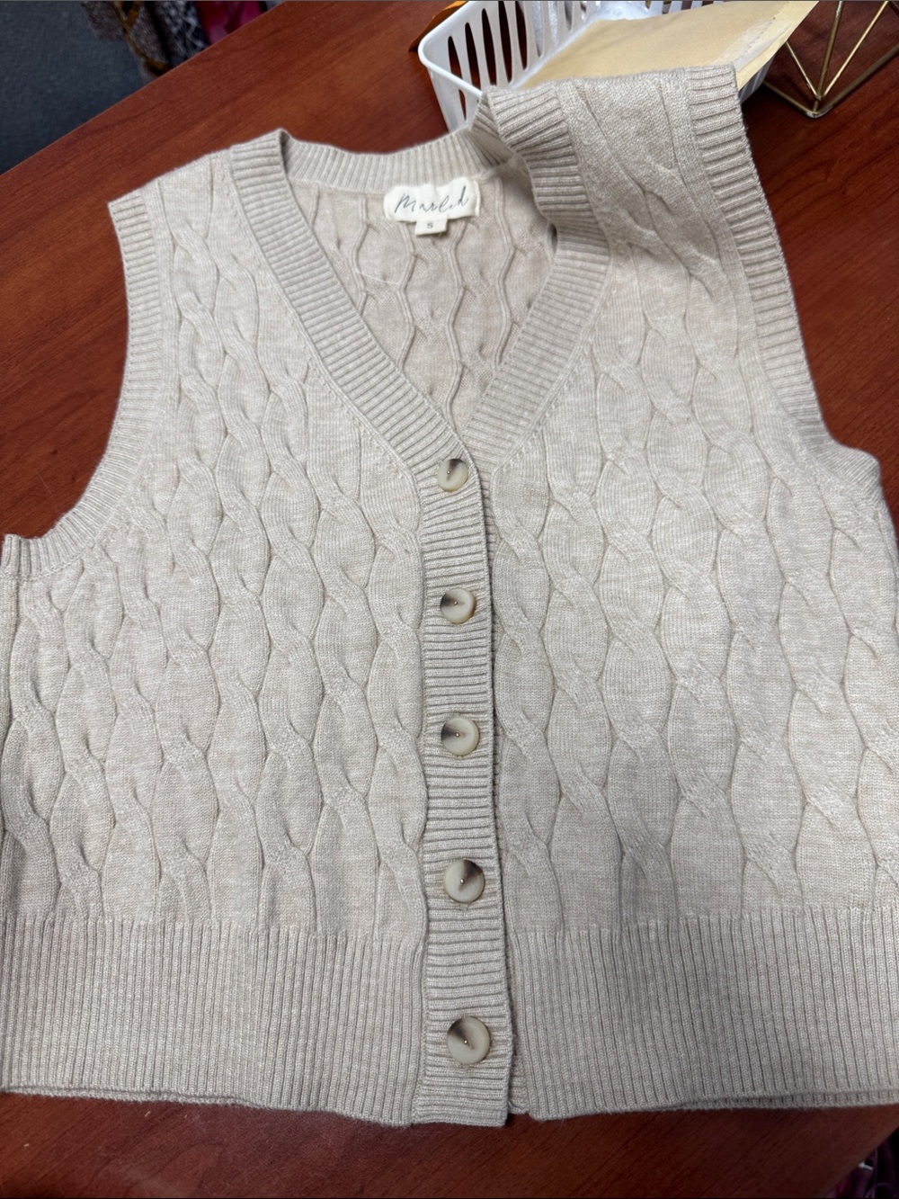 Marled sleeveless cardigan sweater vest S // 082364